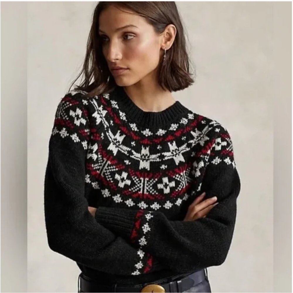Polo Ralph Lauren Fair Isle Wool Blend Sweater, Black Multi, Medium